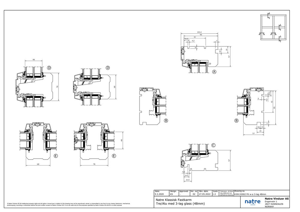 Fastkarm Natre Klassisk 3-lag tre/alu 48mm